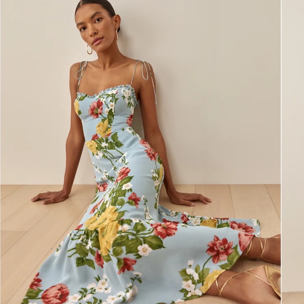 Reformation Enya Light Blue Floral Maxi Dress